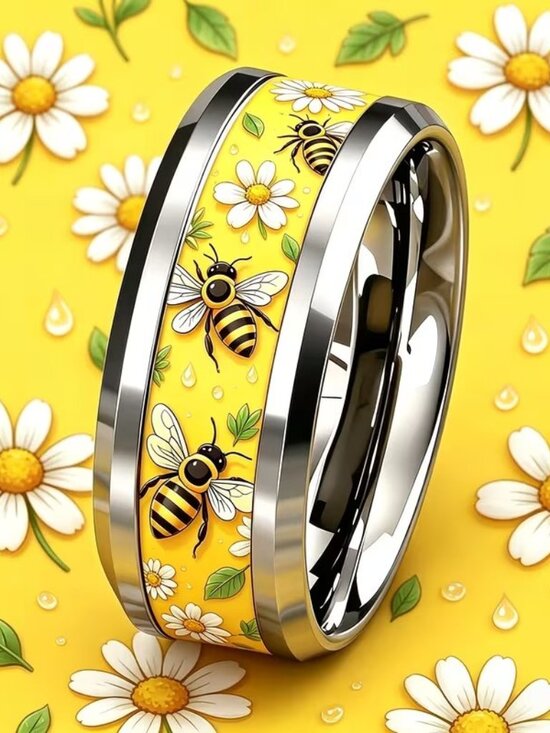 Independent Jewelry - Silver Stainless Steel BEE Band Ring Size 8